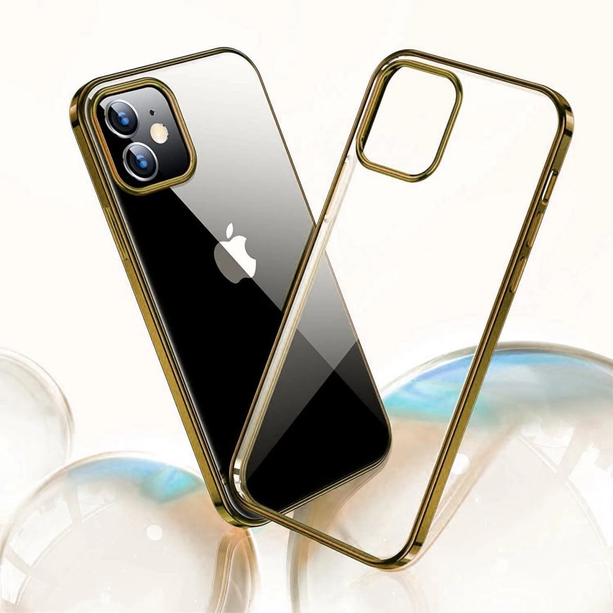 Cover for the iPhone 12 with golden glitter and a transparent base