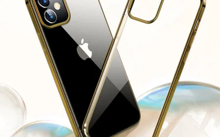 Cover for the iPhone 12 with golden glitter and a transparent base